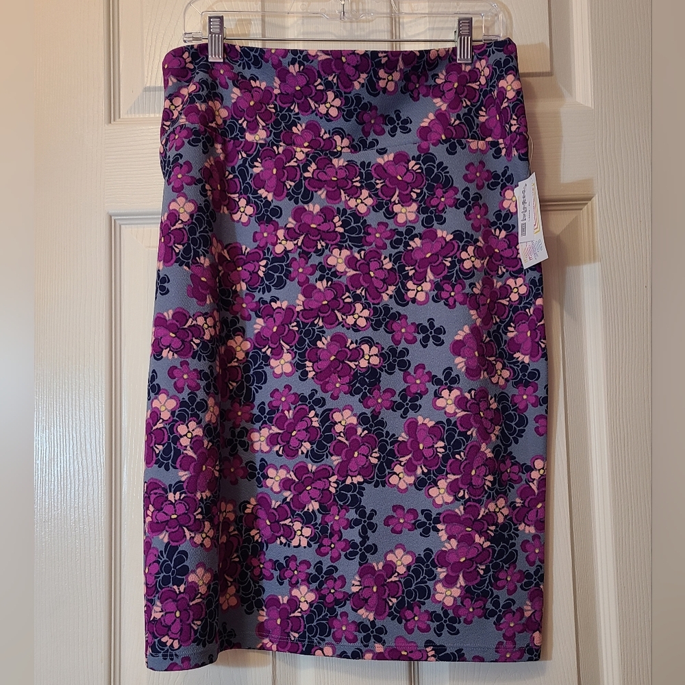 NWT Cassie XL Knit Midi Pencil Skirt Floral Purple Pink Black